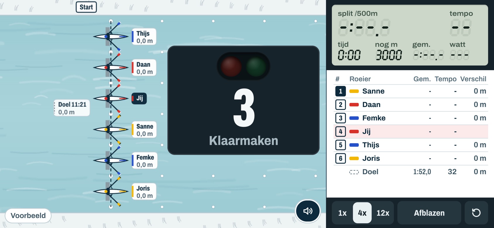 The start light in the app counting down: get ready